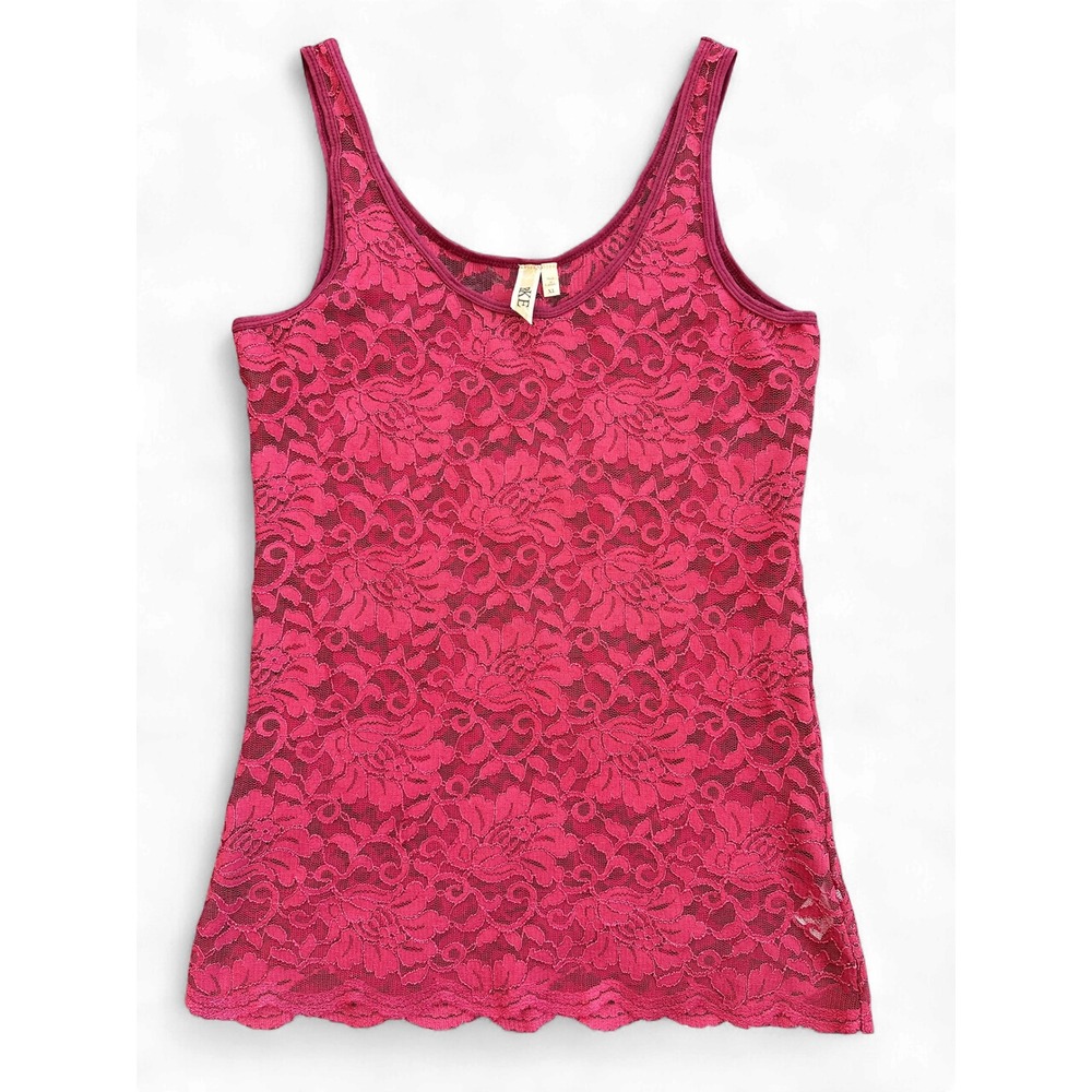 BKE Floral Lace Tank Top Women XL Pink Excellent Scalloped Hem Scoop Neck